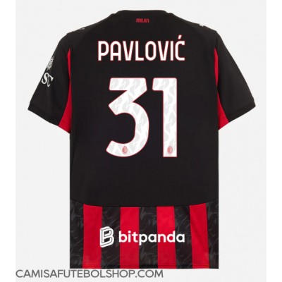 Camisa de time de futebol AC Milan Strahinja Pavlovic #31 Replicas 1º Equipamento 2025-26 Manga Curta Camisa de time de futebol AC Milan Strahinja Pavlovic #31 Replicas 1º Equipamento 2025-26 Manga Curta
